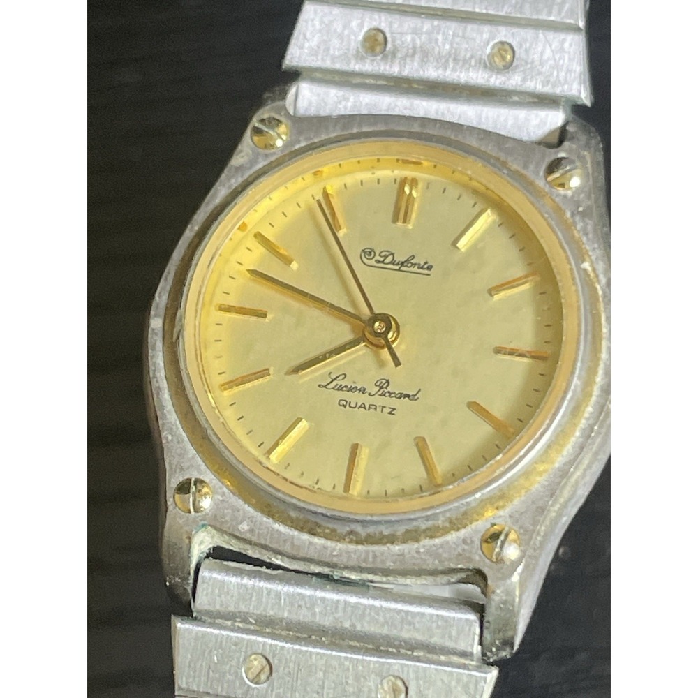 Vintage Lucien Piccard DuFont Quartz Watch Two Tone Screw Bezel Working